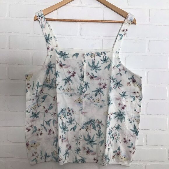 REITMANS ecru floral tank top linen cotton summertime top palms plus size 2X - Picture 9 of 10